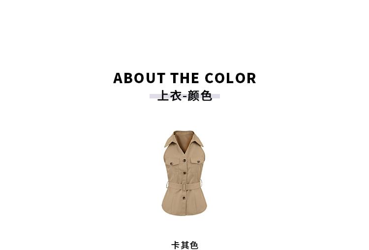 Belted Sleeveless Shirt and Shorts Ensemble