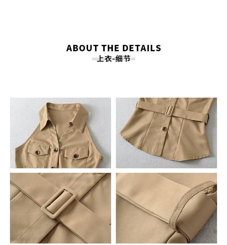 Belted Sleeveless Shirt and Shorts Ensemble