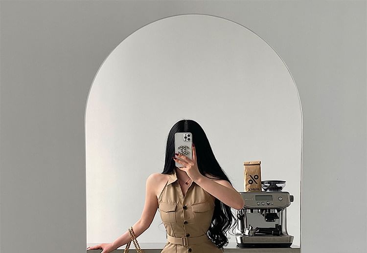 Belted Sleeveless Shirt and Shorts Ensemble
