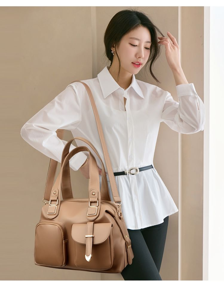 Dual Front Pocket Genuine Leather Shoulder Bag