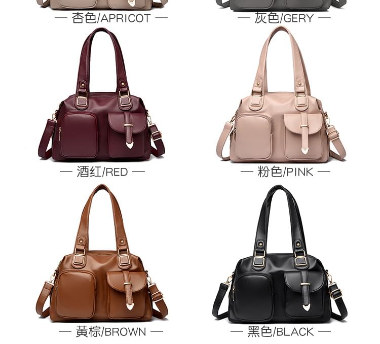 Dual Front Pocket Genuine Leather Shoulder Bag