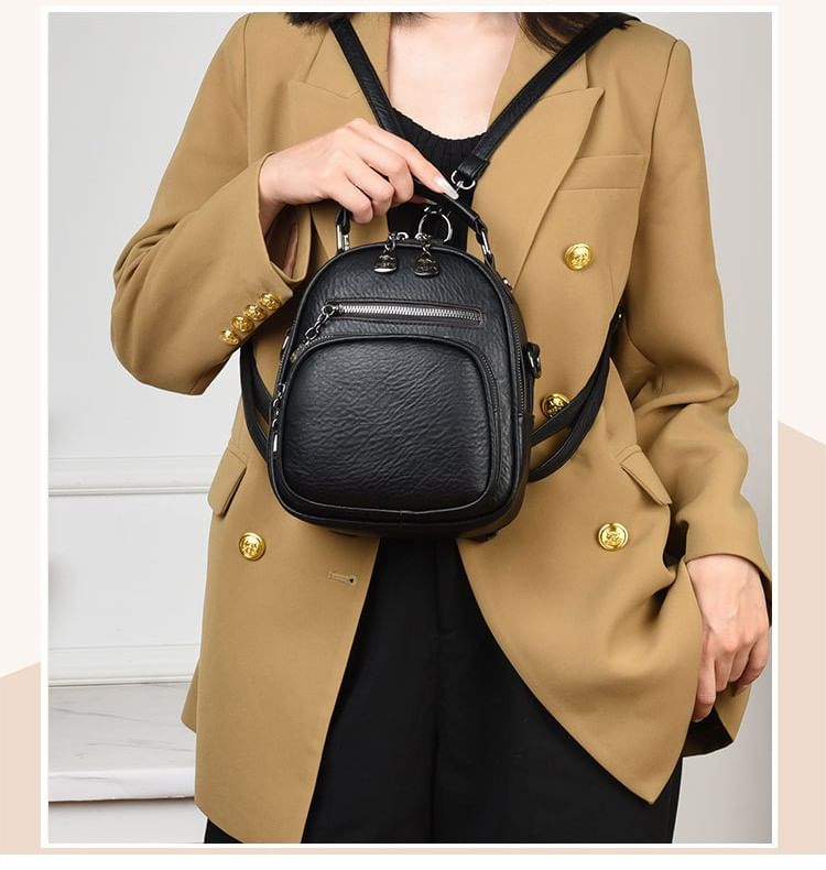 Genuine Leather Convertible Backpack with Shoulder Strap