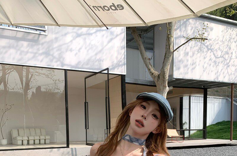 Plaid Ruffle-Trim Camisole with Spaghetti Straps and Scoop Neck