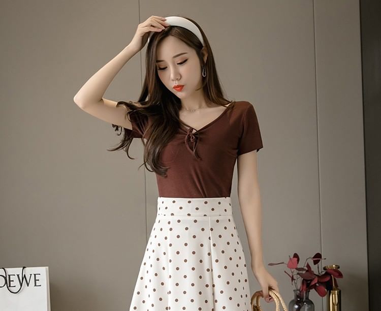 High Waist Polka Dot Midi A-Line Skirt