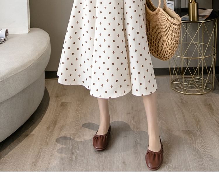High Waist Polka Dot Midi A-Line Skirt
