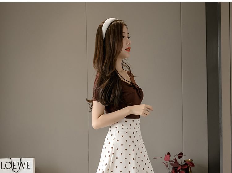 High Waist Polka Dot Midi A-Line Skirt