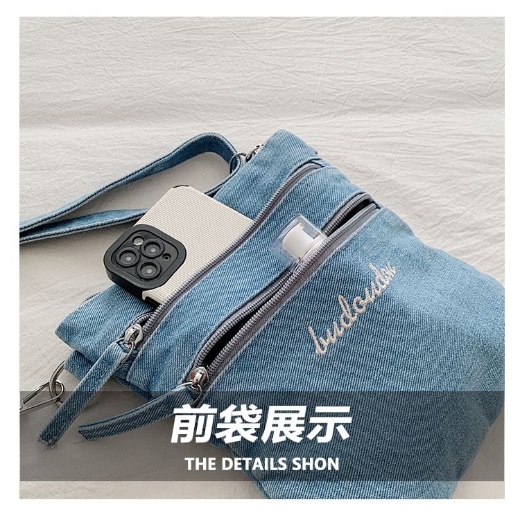 Washed Denim Zip Crossbody Bag