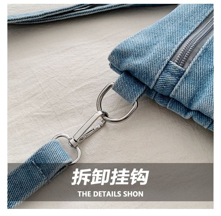 Washed Denim Zip Crossbody Bag