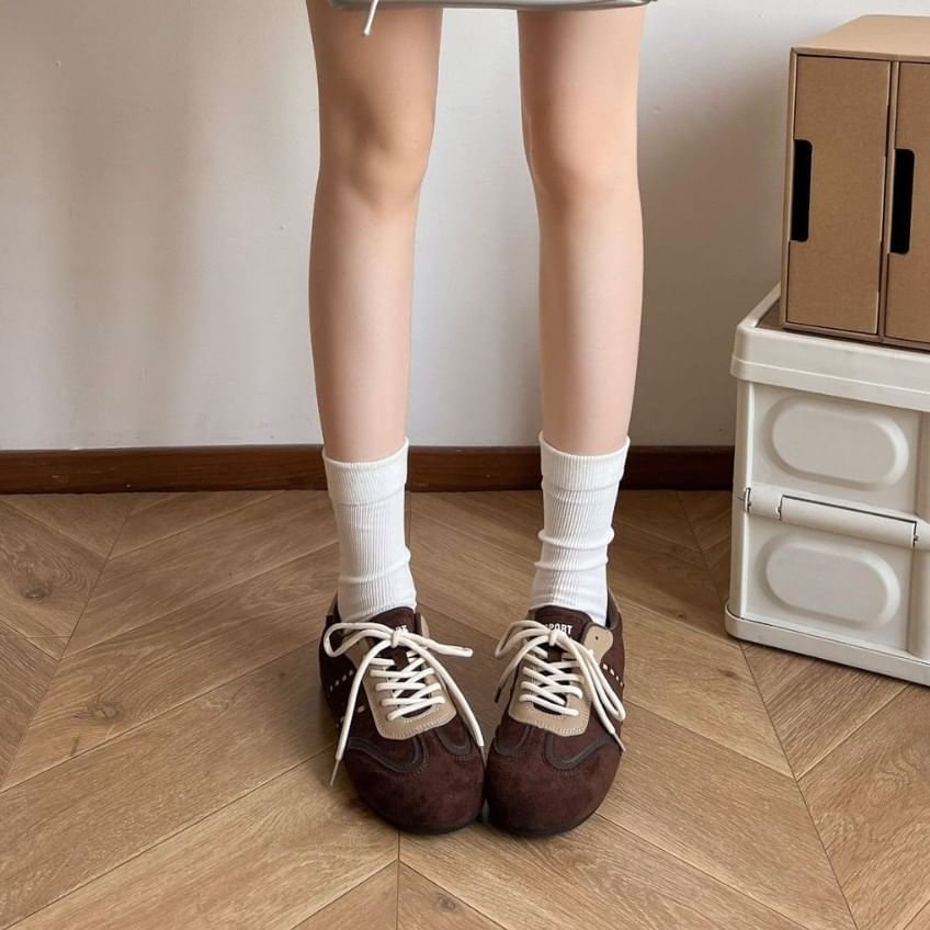 Two Tone Lace-Up Faux Suede Sneakers