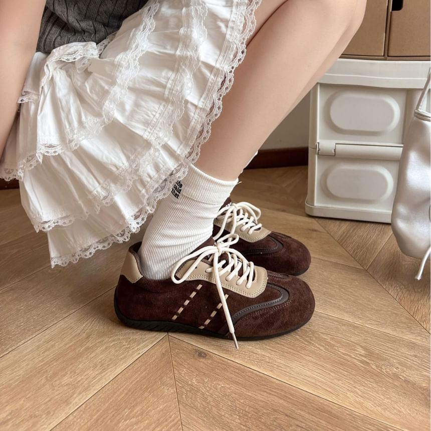 Two Tone Lace-Up Faux Suede Sneakers