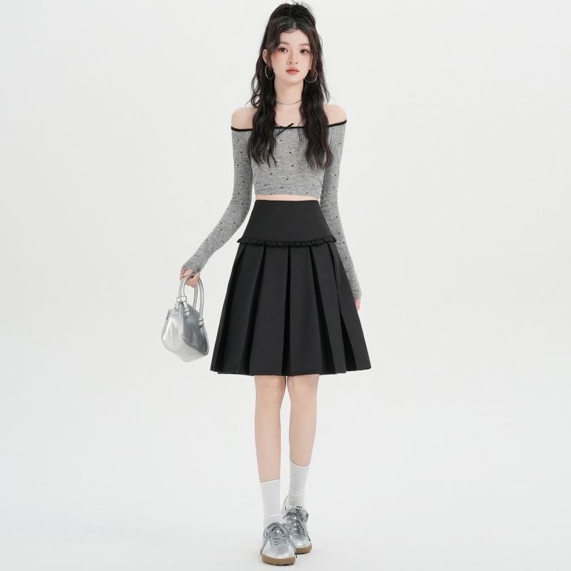 High Waist Plain A-Line Pleated Skirt
