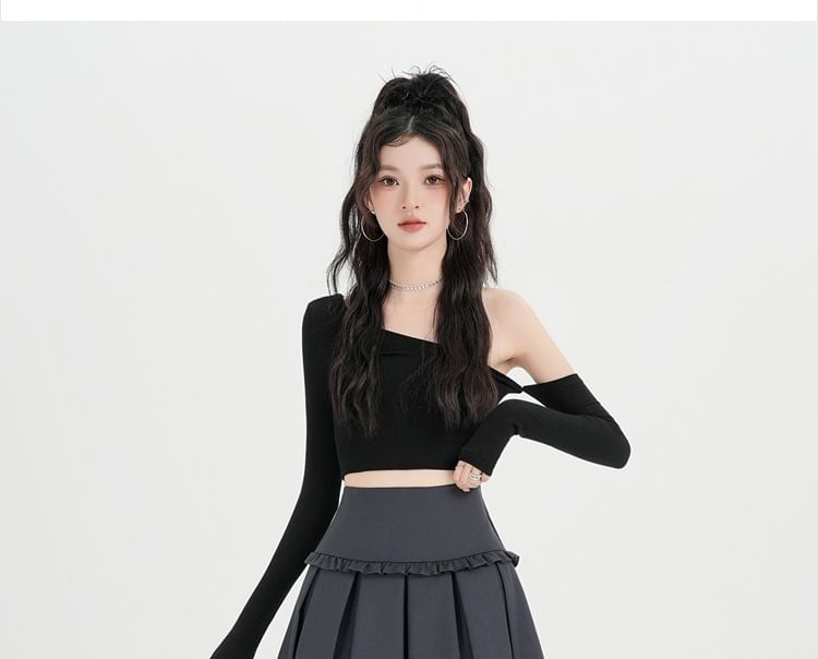 High Waist Plain A-Line Pleated Skirt