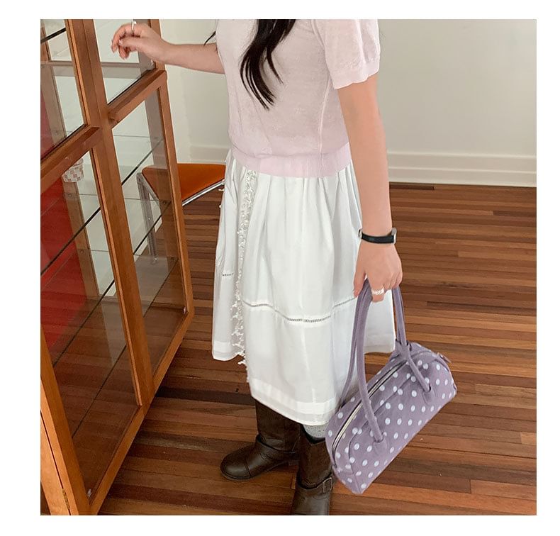 Mid Rise Plain Lace Trim A-Line Skirt