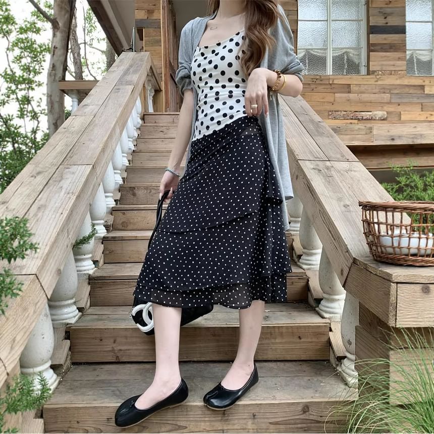 Mid Waist Dotted Midi Skirt