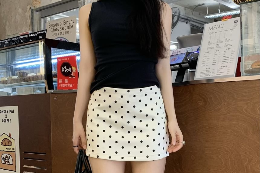 High Waist Polka Dot Mini Pencil Skirt