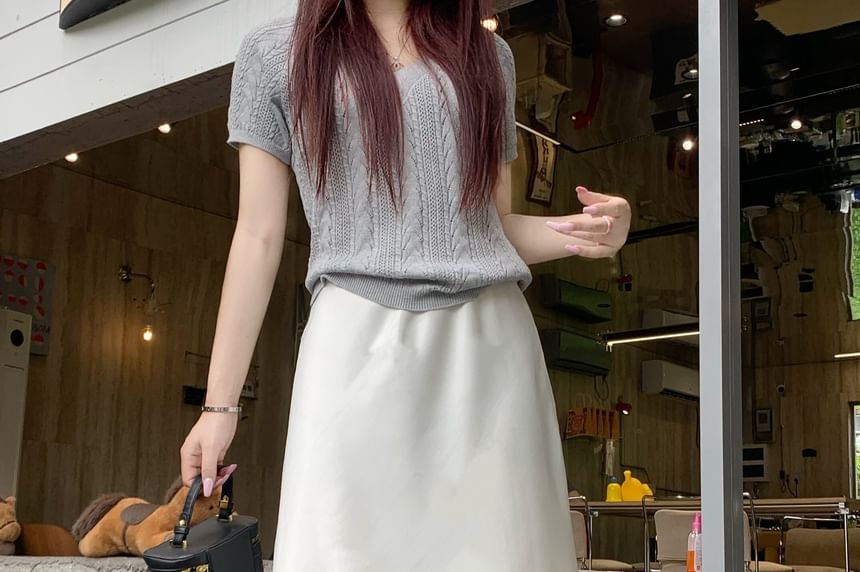 High Waist Plain Layered Satin A-Line Skirt
