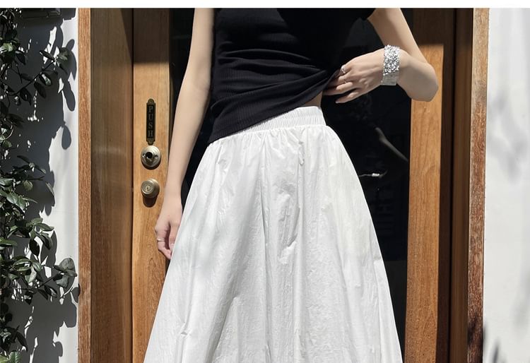 High Waist Plain Midi Skirt