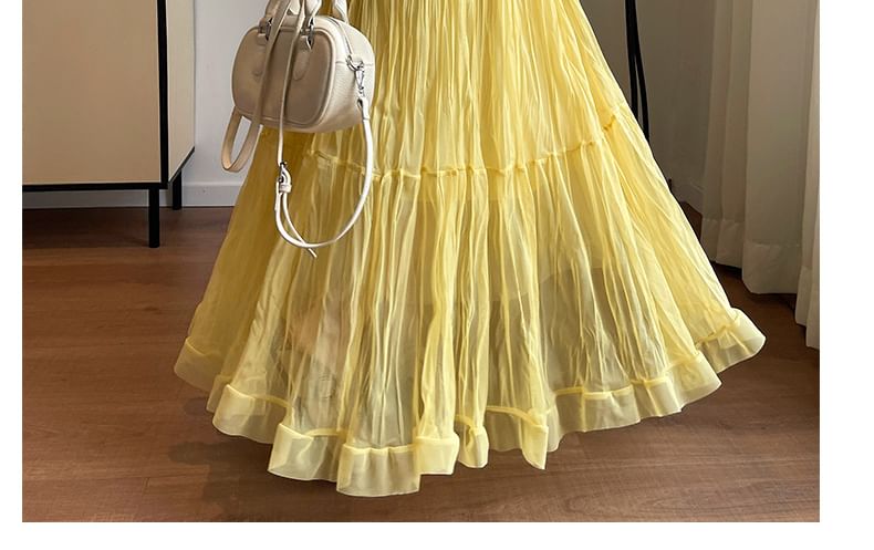 Mid Waist Plain Maxi A-Line Skirt