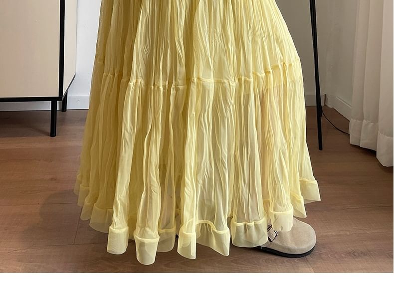Mid Waist Plain Maxi A-Line Skirt