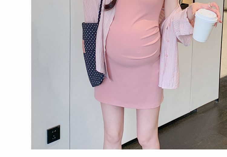 Maternity Sheath Dress and Striped Shirt Set