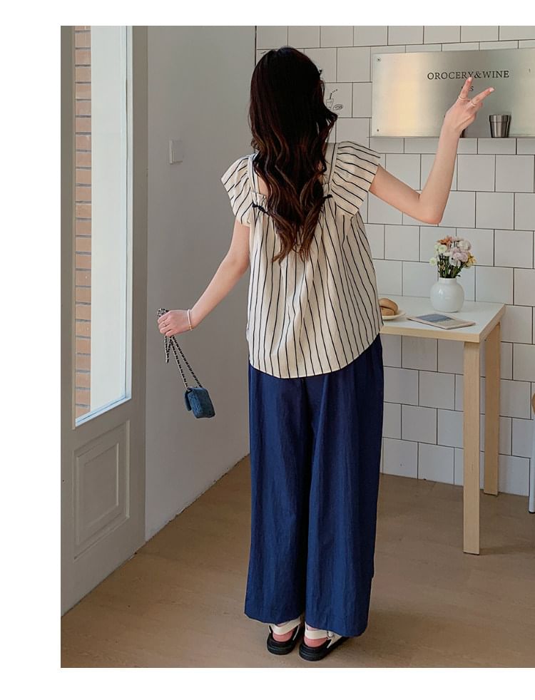 Maternity Ruffle Top with Square Neck and Wide Leg Pants