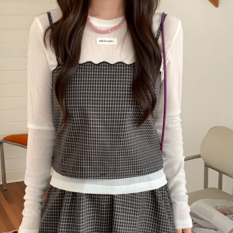 Set: Plaid Crop Camisole + Midi A-Line Skirt
