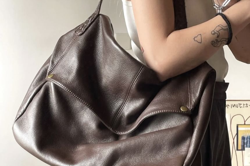 Oversized Faux Leather Flap Shoulder Bag