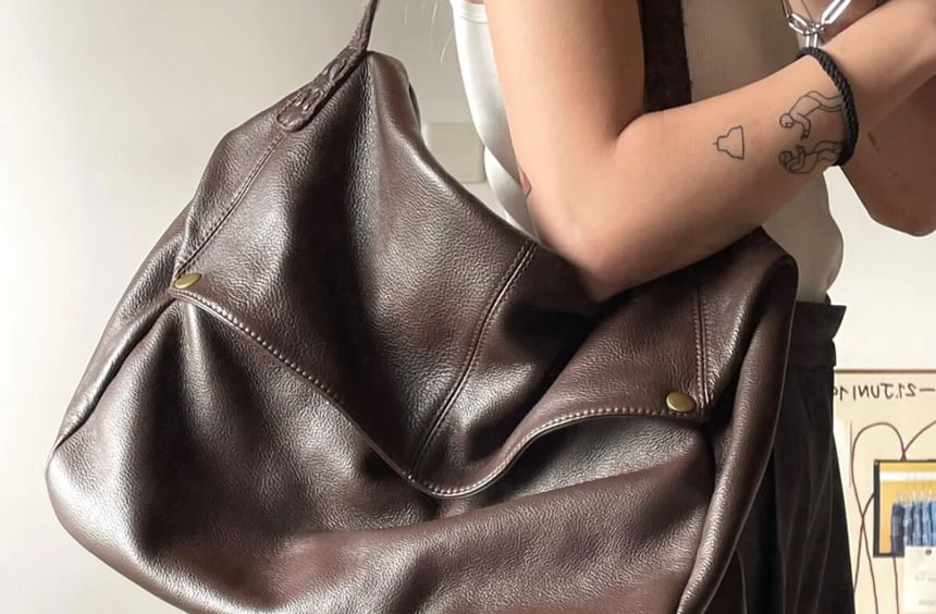 Oversized Faux Leather Flap Shoulder Bag