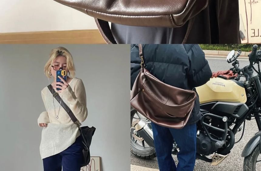 Oversized Faux Leather Flap Shoulder Bag