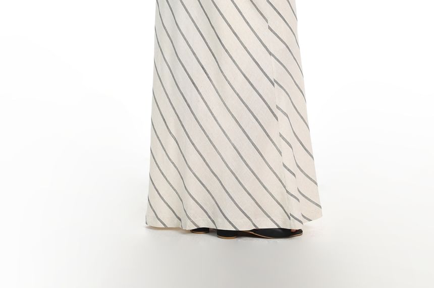 Drawstring Waist Diagonal Striped Maxi A-Line Skirt
