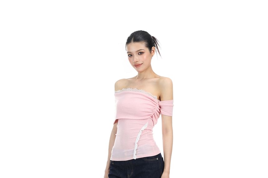 Off Shoulder Lace Trim Sleeveless Top