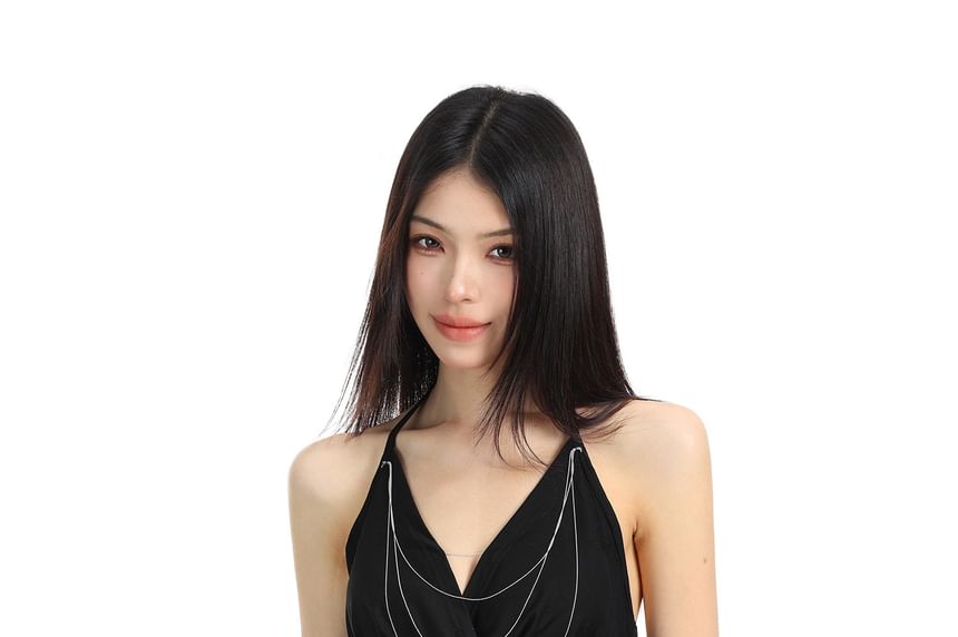 Rhinestone Embellished Cowl Neck Halter Blouse