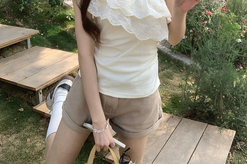 One-Shoulder Lace Panel Fitted Top
