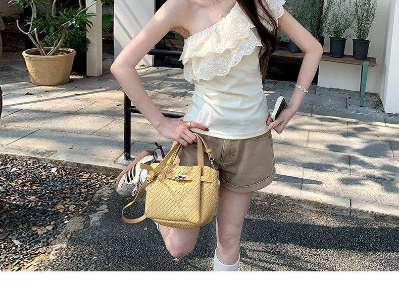 One-Shoulder Lace Panel Fitted Top