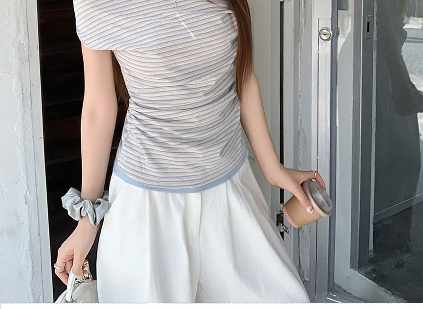 Striped Cowl Neck Tank with Ruch Details