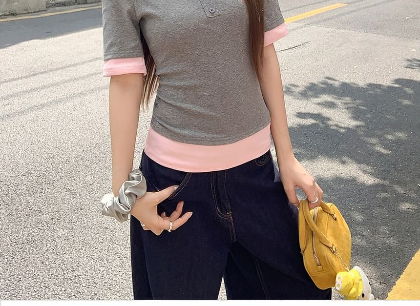 Two-Tone Off-Shoulder Fitted Tee