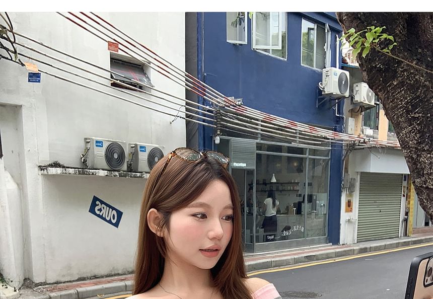 Two-Tone Off-Shoulder Fitted Tee