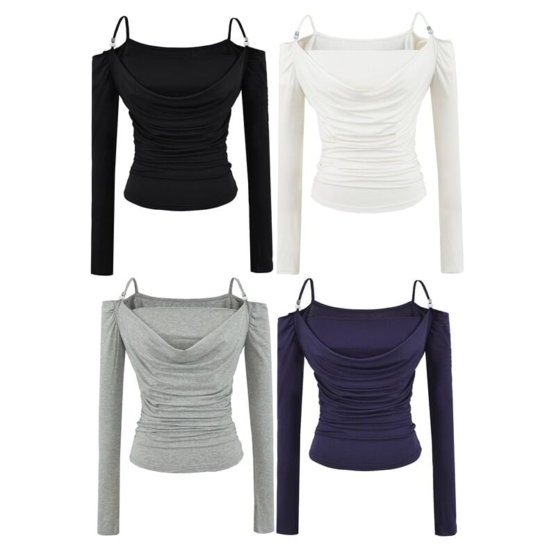 Ruched Cold Shoulder Top Set with Crop Tube