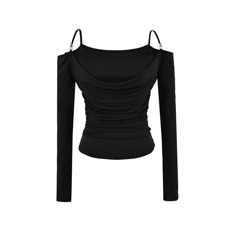 Ruched Cold Shoulder Top Set with Crop Tube