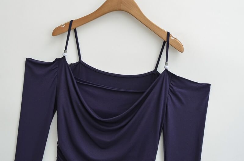 Ruched Cold Shoulder Top Set with Crop Tube