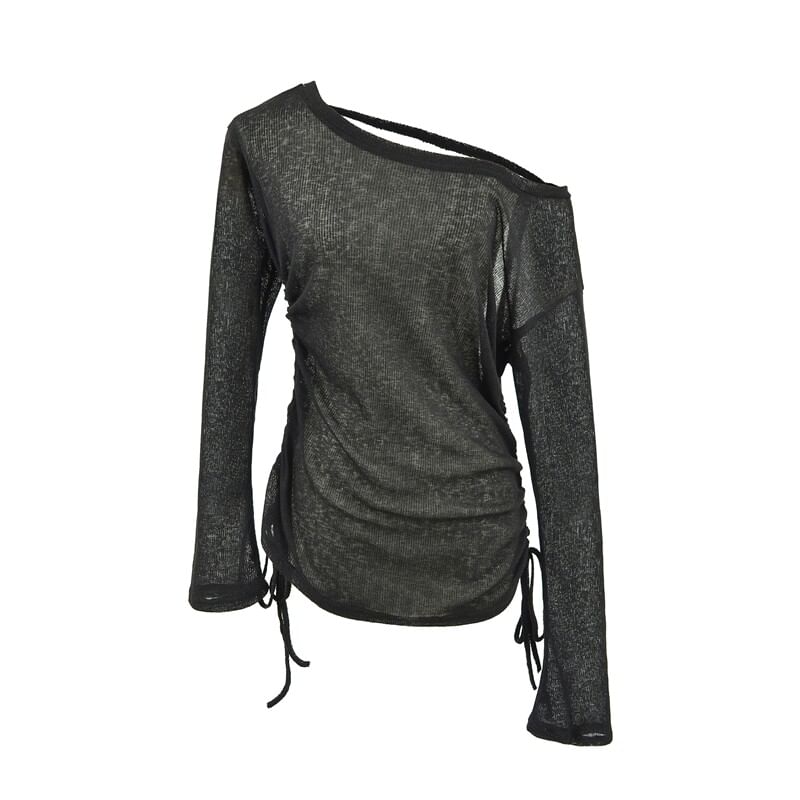 One Shoulder Drawstring Long Sleeve Top