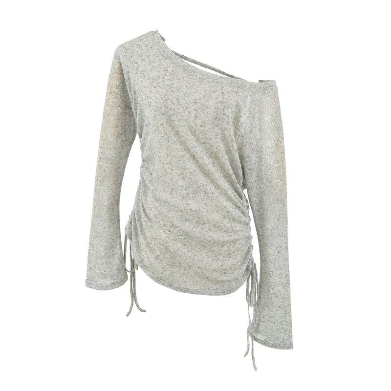 One Shoulder Drawstring Long Sleeve Top