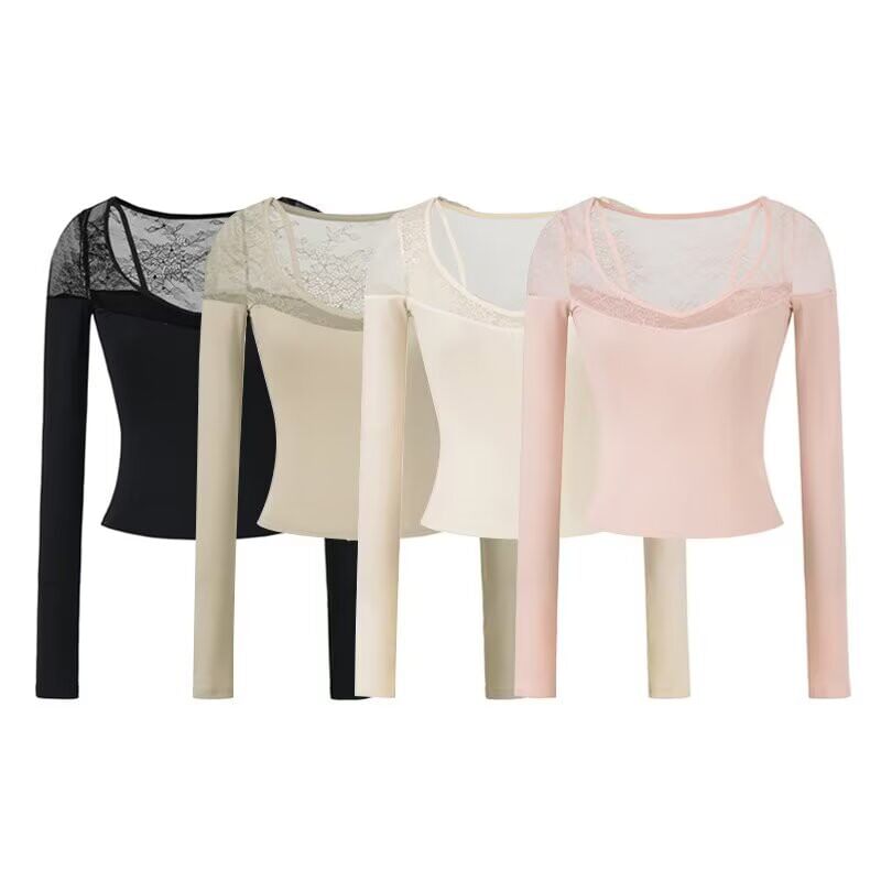 Lace Panel V-Neck Long Sleeve Shirt