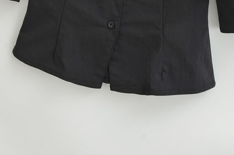 Collared V-Neck Flap Pocket Elbow Sleeve Shirt