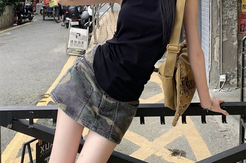 Studded Tank & Camo Pencil Skirt Set