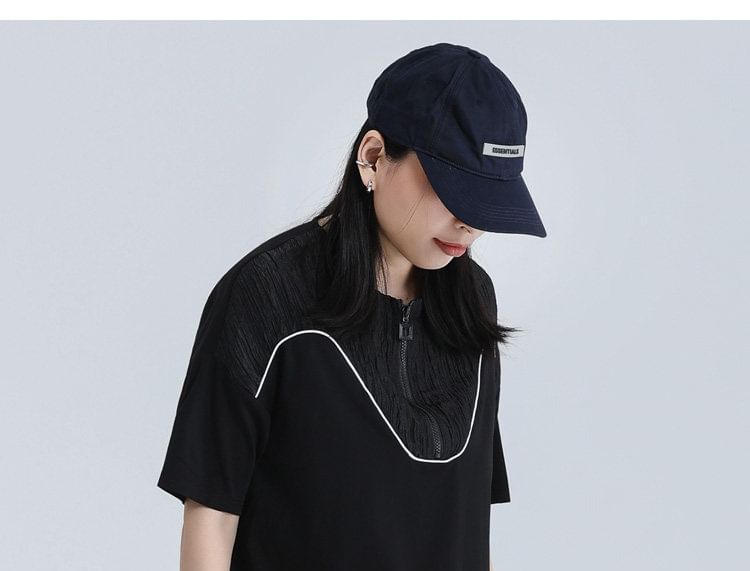Half-Zip Contrast Panel Tee with Crew Neckline and Short Sleeves