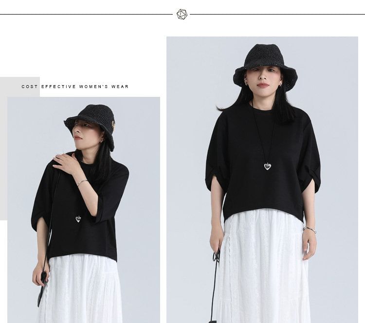 Classic Crew Neck Tee with Elbow Sleeves