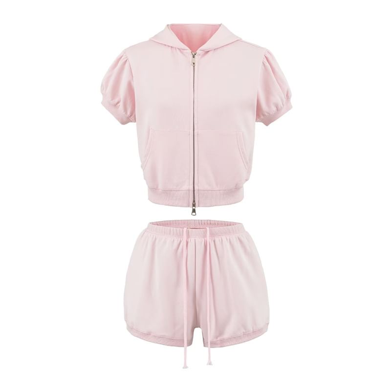 Zip-Up Crop Hoodie & Drawstring Hot Pants Set