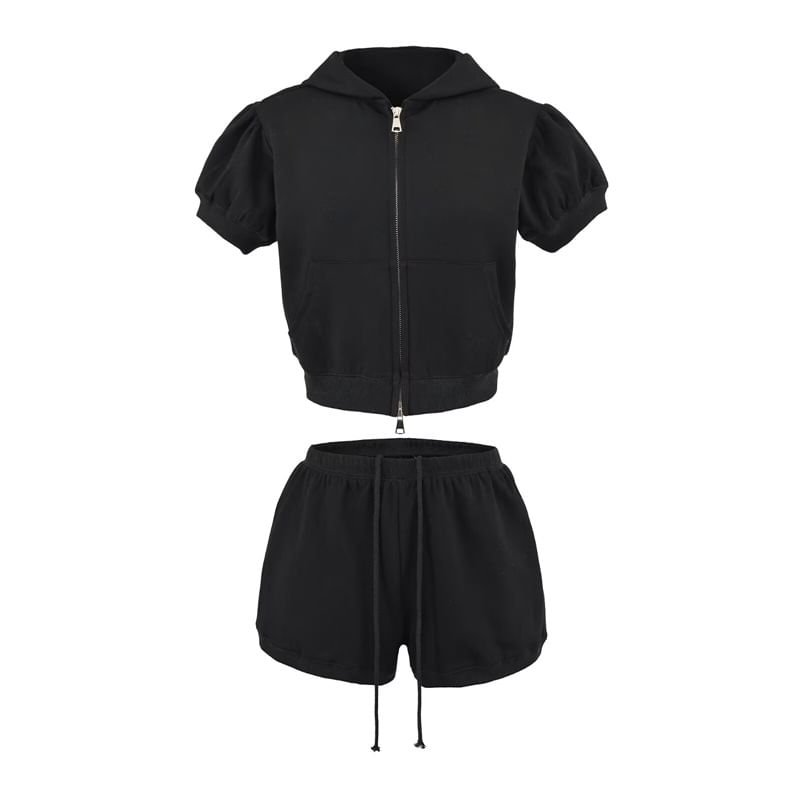 Zip-Up Crop Hoodie & Drawstring Hot Pants Set