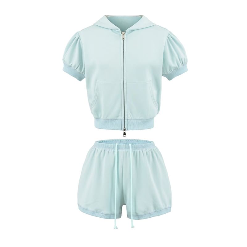 Zip-Up Crop Hoodie & Drawstring Hot Pants Set